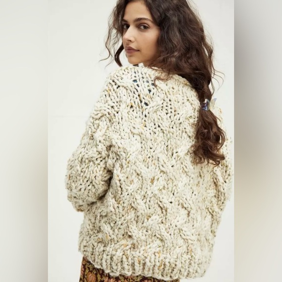 Free People Loopy Mango All Over Cable Chucky Knit Sweater - Picture 5 of 6